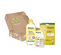 Garnier Vitamin C Brightening Essentials Set, Micellar Water, Serum and Sheet Mask, With Vitamin C and Lemon Extract For Bright Glowing Skin, SkinActive, 3 Pieces