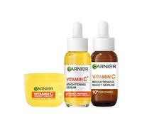 Garnier Vitamin C Complete Brightening Day & Night Skincare Routine Bundle, Brightening Serum 30ml, Anti Dark Spot Night Serum 30ml, Fresh & Bright Hydrating Sorbet Cream 85ml