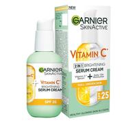 Garnier Vitamin C Serum Cream 2in1 Formula With 20% Vitamin C serum & 25 Moisturiser Hydrate Reveal Bright Glowing Skin Organic & Vegan Formula 50ml