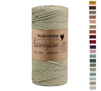 GARNIYARN Macrame Cord 3mm - Premium Cotton Rope for Plant Hangers, Nature-Inspired Crafts, DIY Decor & Eco Projects - 100m - Olive Green