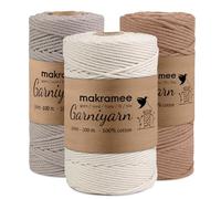 GARNIYARN Macrame Yarn 3 mm, 100% Natural Cotton Cord for DIY Crafts, Wall Hangings, Plant Hangers, Knitting, Bundle Natural Simply Taupe Mocca Mouse, 400m