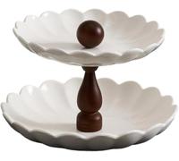 GAROEN Raised Walnut Serving Plate Multi-Use Round Pedestal Fruit Plate Elegant Wooden Fruit Tray，M
