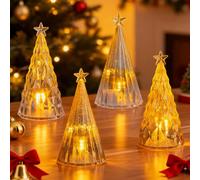 GAROMIA Christmas Decoration Pack of 4 Christmas Tea Lights LED Lighting Crystal Christmas Tree Christmas Decoration Tea Lights Flameless Candles Battery Operated Christmas Decoration Christmas Table