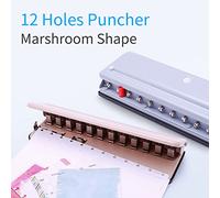 Garosa 12 Hole Mushroom Shaped Hole Adjustable Punch, Metal Puncher with Positioning Ruler for 6 Sheets A4 Paper, Scrap Collector for Office School Binding Projects (#8C)