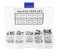 Garosa 160Pcs Stainless Steel Round Head Rivet Set, M2-M5 Knurled Shanks Solid Rivets, DIY Handmade Fasteners Assortment