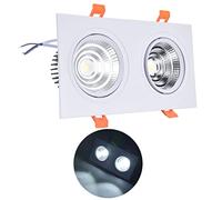 Garosa 2x7W COB Downlight 6000K 100-264V LED Recessed Lighting Cob Directional Adjustable Light Double-head Rectangular Downlight Embedded Ceiling Light with LED Driver for Bedroom
