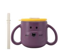 Garosa 316L Stainless Steel Cup with Straw for Toddlers, Double Wall Insulated Kids Cup with Cute Handles, 250ml Milk Cup with Straw for Kindergarten Use (Purple)