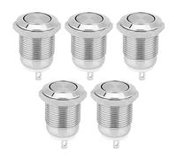 Garosa 5Pcs 12mm Metal Push Button Switch Momentary Reset Self-Reset Metal Button Waterproof Self-Reset Electronic Supplies Button Silver Contact Push Button Switch 1 Normally Open 2 Pins(Flat Head)