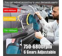 Garosa Brushless Motor Cordless Orbital Sander Efficient Wood Grinding Tool 6-Speed Electric Polisher for Car Metal Furniture Blue 400W
