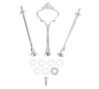 Garosa Cake Stand Holder Fitting Set Cake Plate Stand Handle Zinc Alloy Multi Tiers Tray with Gold Round Styles Anniversary (Three-layer small crown silver)