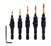 Garosa Countersink Drill Bit Set High Speed Steel 5 Piece with Hex Key Wrench for Woodworking Laminate and Home Renovations