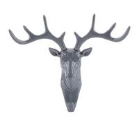 Garosa Deer Head Wall Hook, 3D Decorative Hanger for Coat Hat Key Jewelry No Drilling Mount with Material for Living Room Bathroom Study Entrance (Gray)