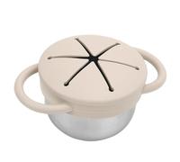 Garosa Stainless Steel Cup Baby Snack Container Toddler Snack Cup with Silicone Lid Handle for Kids Outings Picnics (Beige)