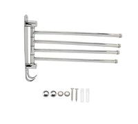 Garosa Stainless Steel Towel Bar 4-Pack, Wall Mounted Swivel Rack with Hooks, 180° Rotating, Silver Bathroom Kitchen Organizer, 26.5 x 36.5 cm