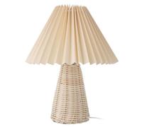 Garosa USB 5V Modern Beige Fabric Shade Rattan Base Pleated Table Lamp with Brightness Adjustable and Remote Control Timing Function for Bedside Living Room Home Office Decor