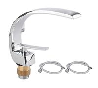 Garosa Water Faucet, G1/2 Curve Design Full Copper Sitting Type Faucet Bathroom Basin Hot Cold Water Mixer Tap Single Handle Sink Faucet with 60 cm Hose,washbasin Faucet