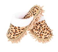 GAROZATION 1 Pair Chenille Mop Shoes for Home Cleaning Convenient Sweeping Slippers Multi Functional Dust Absorption Practical and Durable Floor Cleaning Footwear Camel Leopard Print