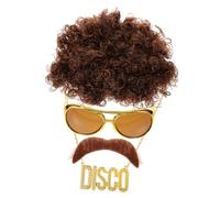 GAROZATION 1 Set Disco Costume Set with Afro Wig Sunglasses Chain Necklace for Themed Parties Cosplay Halloween Photo Props Random Style