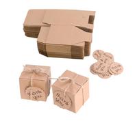 GAROZATION 100pcs Vintage Square Kraft Paper Candy Boxes with Thank You Card, Practical Wedding Favor Boxes for Thanksgiving and Birthday Party Packaging
