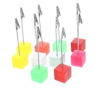 GAROZATION 10pcs Assorted Color Resin and Metal Card Display Holders Cube Base for Firm Holding and Decorative Effect, for Memo Display and Place on The Table Random Color