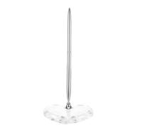 GAROZATION 1pcs Guest Book Pen Pen Stand Holder Silver Acrylic Metal Heart Shape Elegantly Crafted Smooth Writing Lasting Keepsake for Wedding Guest Book and Hotel Banquet Halls