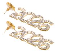 GAROZATION 2pcs 2026 Number Rhinestone Dangle Earrings for Women, Sparkly Crystal Drop Earrings, Party and Casual New Year Jewelry Accessories
