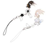 GAROZATION 2pcs Acrylic and Zinc Alloy Fish Phone Charm Keychain Anti-lost Phone Strap with Lucky and Star Beads Versatile Decorative Accessory for Keys Bags and Mobile Devices Black White