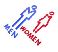 GAROZATION 2pcs Acrylic Restroom Signs for Door, Self-adhesive Toilet Identification Plates with Blue Male and Red Female Icons, Wall Guide Signs for Bathroom and Washroom Use