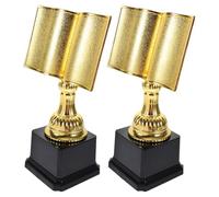 GAROZATION 2pcs Book Shaped Gold Plastic Trophy for Reading Competition Participation Award, Large Reading Achievement Trophy for School Classroom Ceremony