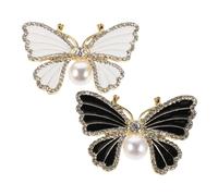 GAROZATION 2pcs Butterfly Brooches for Women Rhinestone Crystal Lapel Pins with Enamel and Pearl Detail Elegant Insect Brooch Pins for Coats Dresses Shawls Wedding Accessories Daily Fashion