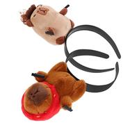 GAROZATION 2pcs Capybara Plush Headband for Women, Funny Animal Cosplay Hairband with 3D Ears, Brown Strawberry Color, Festival Party Costume Accessory for Halloween Christmas and Birthday