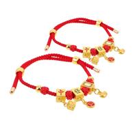 GAROZATION 2pcs Chinese Mahjong Bracelets for Women Vintage Style Wristbands with Braided Red and Gold String Unique Cultural Jewelry Mahjong Fans