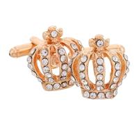 GAROZATION 2pcs Elegant Gold Metal Crown Cufflinks for Men and Women Rhinestone French Shirt Studs Stylish Dress Shirt Accessories for Business and Social Events