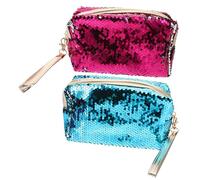 GAROZATION 2pcs Glitter Purse for Girls Portable Makeup Pouch Zipper Random Color Heart Wallet for Daily Use Small Change Holder for Women and Girls