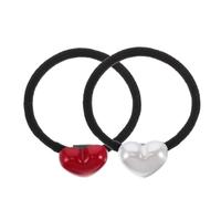 GAROZATION 2pcs Heart Elastic Hair Ties High Elasticity Ponytail Holders for Women Red and White Hair Bands No Damage Little Girl Accessories