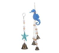 GAROZATION 2pcs Mediterranean Wooden Wind Chimes with Sea Star and Sea Horse Nautical Metal Tube Hanging Ornaments for Coastal Wall Decoration Beach Bathroom and Outdoor Relaxation