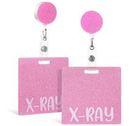 GAROZATION 2pcs Name Card Holders Badge Holder Pink Acrylic Easy to Use Lightweight Glitter Appearance Cute Decorative Practical for Professionals at Work