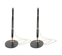 GAROZATION 2pcs Secure Pen with Chain for Reception Counters and Office Desks, Stainless Steel Black Ink Smooth Writing Counter Pens with Base, Versatile Use and Stylish Appearance