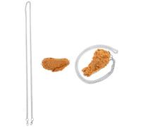 GAROZATION 2Pcs Simulation Fried Chicken Pendant Necklaces, Creative Fake Food Wing and Drumstick Chain Set, Novelty Party Favor Accessory for Women and Men
