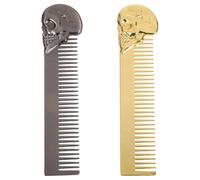 GAROZATION 2pcs Skull-shaped Men's Hair Comb Gold and Silver-gray Colors Fine Teeth for Beard Grooming Portable Styling Tool for Facial Hair Care