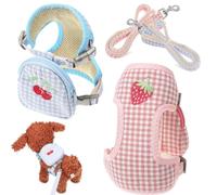 GAROZATION 2pcs Small Dog Harness Backpack with Detachable Design and Plaid Print, Polyester Material Vest Harness for Puppies and Dogs within 3.5-7kg, for Daily Walks and Training