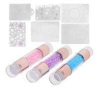 GAROZATION 3pcs Double-Ended Silicone Nail Stamper Kit with Manicure Pen for Nail Art Stencil and Colorful Acrylic Rhinestone Transfer Portable Art Supplies for Home and Salon Random Color