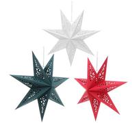 GAROZATION 3pcs Foldable Paper Star Lanterns Scandinavian Style Holiday Lampshades for Christmas Wedding Birthday Party Decorations in White Red Green