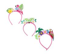 GAROZATION 3Pcs Tropical Flamingo Headband Summer Beach Party Hair Accessories with Palm Leaves Flower Design for Hawaiian Theme Luau Decorations and Photo Props