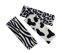 GAROZATION 3pcs Zebra Cow Leopard Print Headbands Wide Side Band Elastic Hair Accessories for Women Face Washing Workout Spa Makeup Knitted Black White
