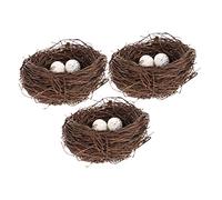 GAROZATION 3sets Rattan Twig Bird Nest Decor Artificial Eggs Easter Nest Props Home Decor Realistic Bird Egg Decorations