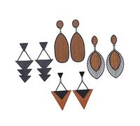 GAROZATION 4 Pairs Ethnic Wooden Earrings Geometric Hollow Dangle Lightweight African Style Retro Bohemian Drop Jewelry for Women