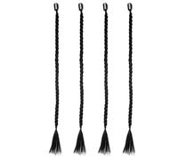 GAROZATION 4 Pcs Black Braided Ponytail Extensions Clip-In Synthetic Long Braid Hairpieces for Women with Side Bangs, Braided Wigs Suitable for Daily Wear and Hair Styling