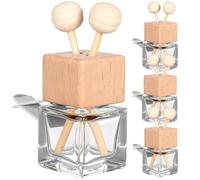 GAROZATION 4pcs Car Essential Oil Diffuser Glass Bottles Wooden Caps 8ml Classic Shape Car Air Freshener Perfume Bottles and Bookshelf Good Sealing and Leak-resistant Design