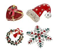 GAROZATION 4pcs Christmas Rhinestone Brooch Set Xmas Clothes Decor Corsage Pins with Wreath, Snowflake, Heart, and Santa Hat for Festival Accessories